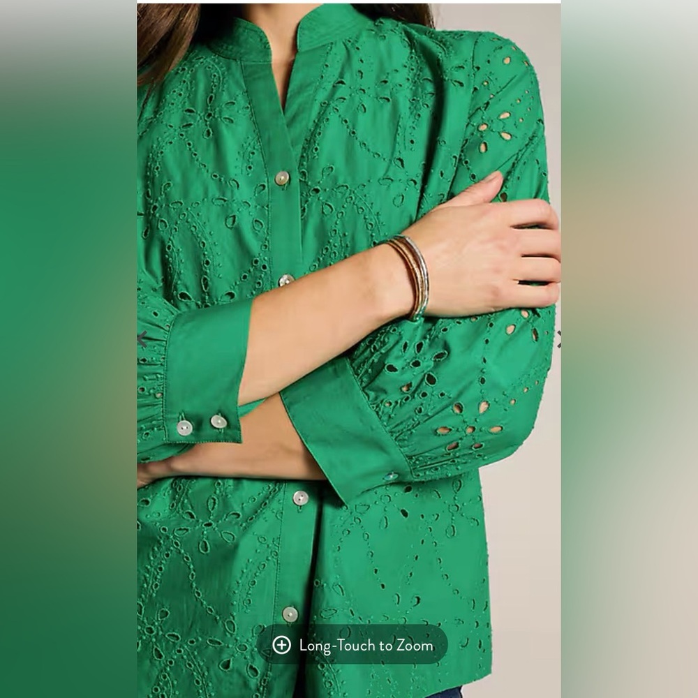 J. Jill Eyelet Button-Front Top XL Green - Picture 11 of 13